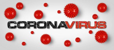 Coronavirus Covid-19 parlak gri arkaplanlı kırmızı harf. Corna virüsü küresel salgın salgını tıbbi konsepti.