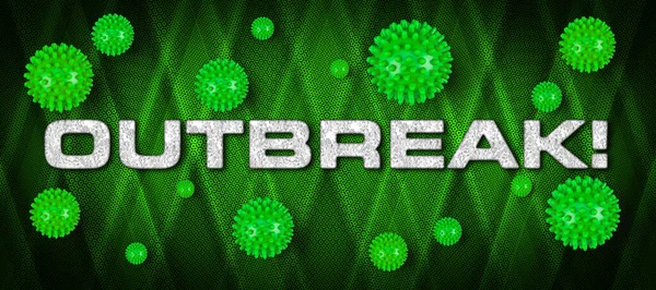 Outbreak Scritta Bianca Con Verde Covid Virus Corona Sfondo Vivace — Foto Stock