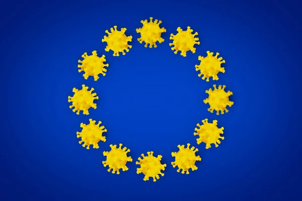 Corona Virus Symbol Blå Gul Europeiska Unionen Flagga Europa Bakgrund — Stockfoto