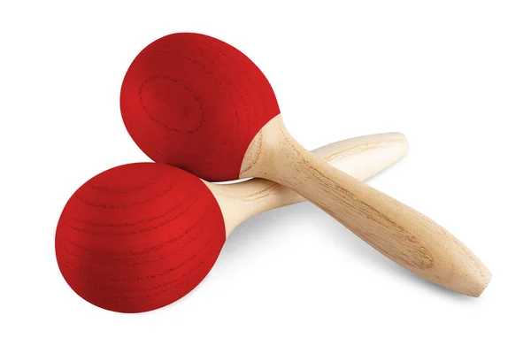 Paar Rote Maracas Handshaker Musikinstrumente Aus Holz Isoliert Auf Weißem — Stockfoto