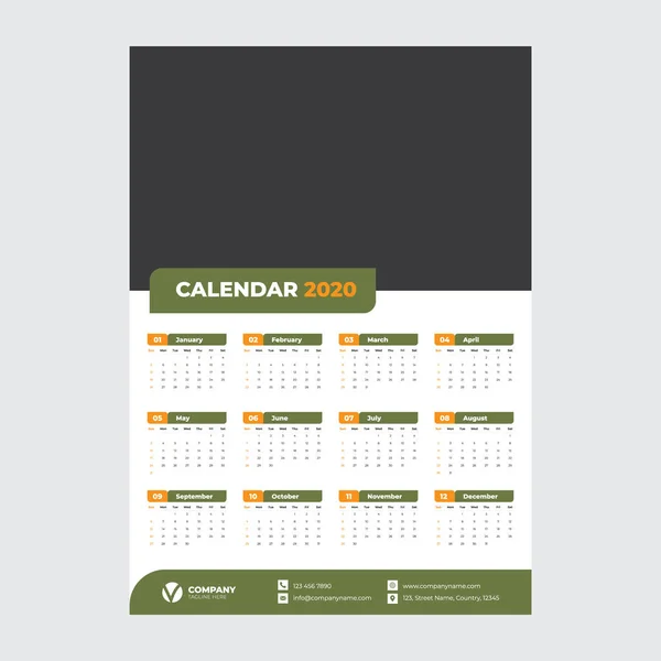 Wall Calendar 2020 Template — Stock Vector