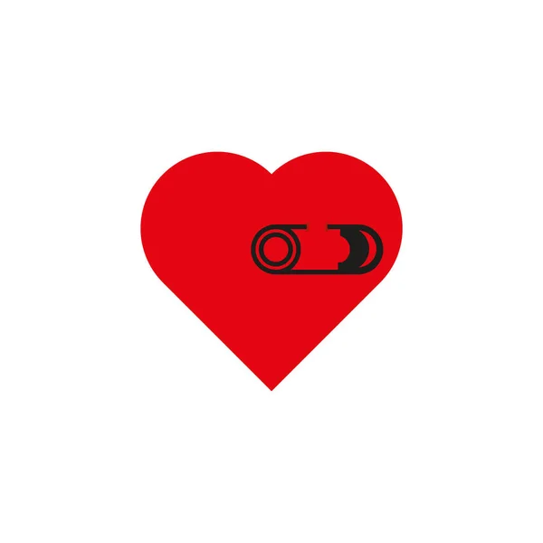 Corazón rojo con pin negro cerrado . — Vector de stock