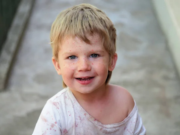 Vesnický Světlovlasý Chlapec Šťastně Usmál — Stock fotografie