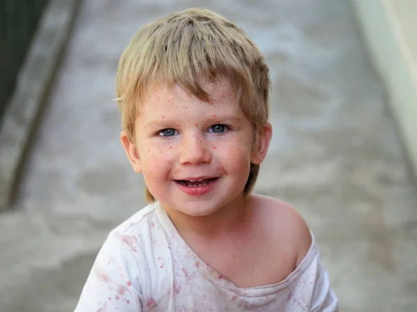 Village Fair Haired Boy Smiled Happily — Stock Photo, Image