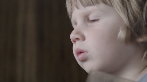 Un niño pequeño está mirando algo intensamente. — Vídeos de Stock