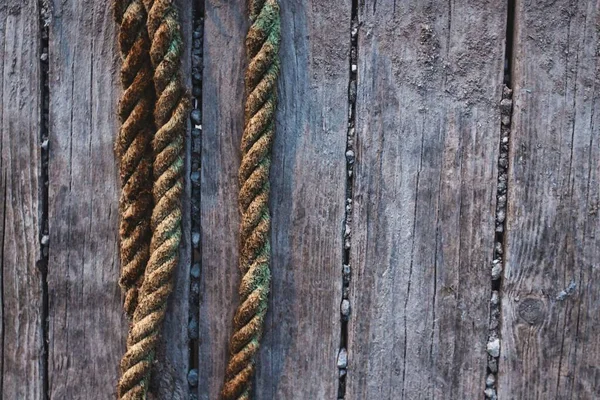 Yellow Weathered Ropes Rustic Wooden Boards — Stock Photo, Image