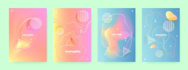 Renkli Akış Dalgaları. Pembe Memphis Broşürü. 