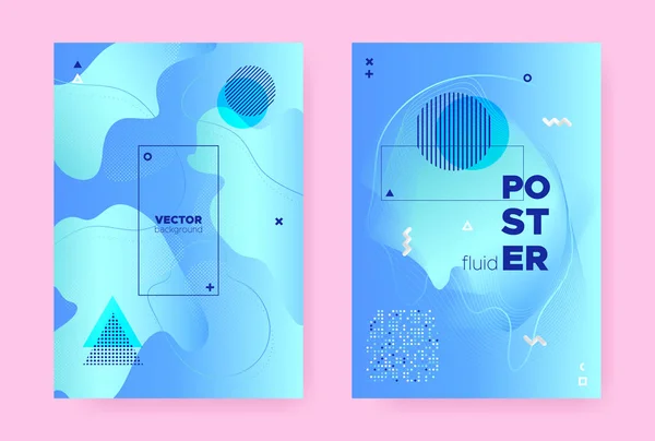 Blue Abstract Memphis Gradient. Vibrant Flow — Stock vektor