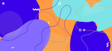 Mavi Memphis Şekilleri. En Küçük Soyut Dekorasyon. 