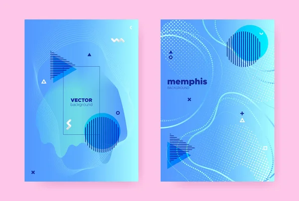 Brochura de Memphis abstrato azul. Fluido de Verão — Vetor de Stock