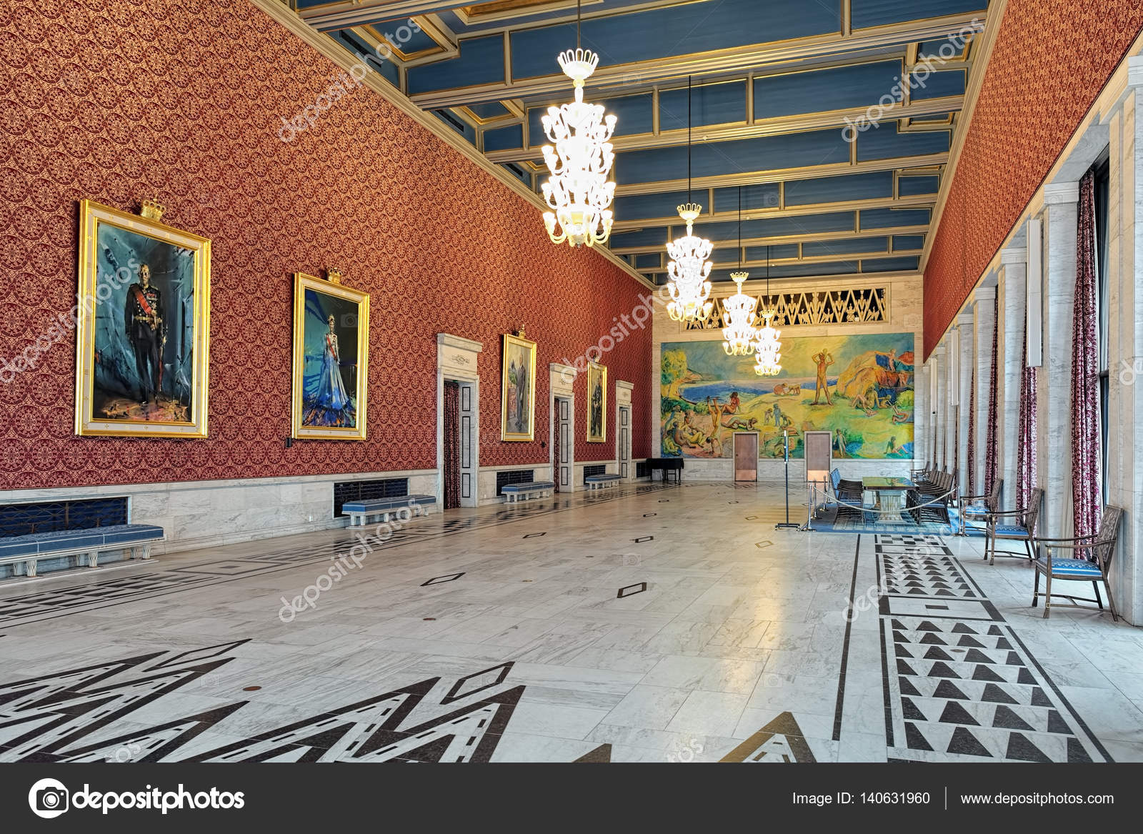 Interieur van Banquet Hall in Oslo City Hall, Noorwegen ... Interieur van Banquet Hall in Oslo City Hall, Noorwegen ...