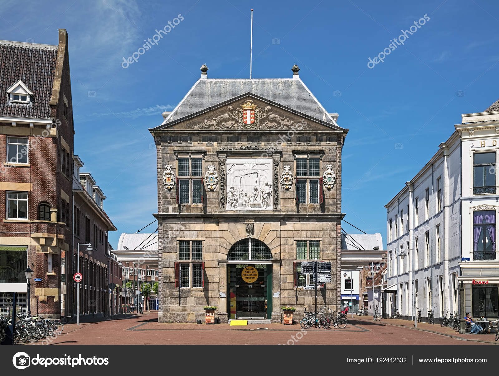 The Waag a cheese weighing house in Gouda, Netherlands Stock Editorial Photo © markovskiy
