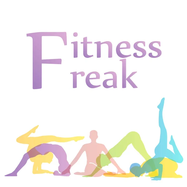 Fitness freak afbeelding met yoga houdingen silhouet — Stockvector