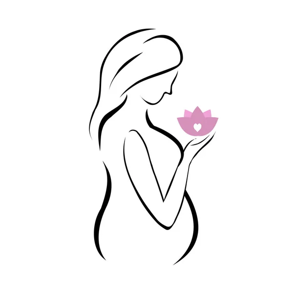 怀孕的母亲抱着一朵粉色的莲花 — 图库矢量图片