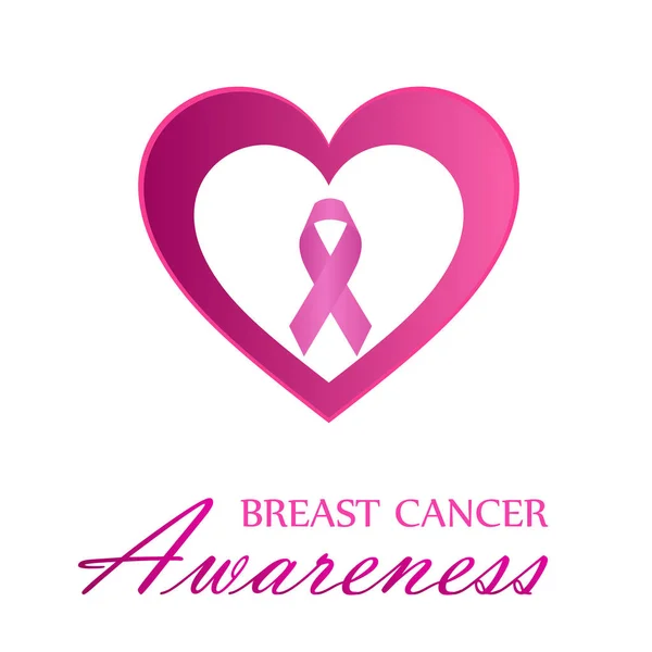 Nastro di consapevolezza del cancro al seno e cuore rosa — Vettoriale Stock