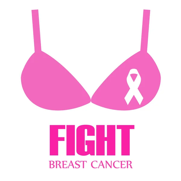 Cinta de conciencia sobre el cáncer de mama en un sujetador rosa — Vector de stock
