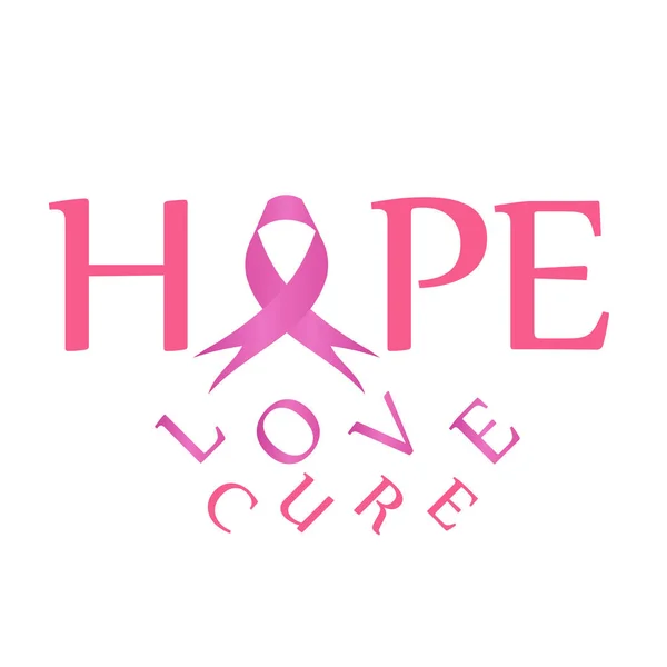 Pita Merah Muda Dengan Hope Untuk Melambangkan Kesadaran Kanker Payudara - Stok Vektor