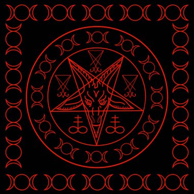 Kükürt, Üçlü Tanrıça, Baphomet Sigil ve Lucifer Wiccan sembolleri - Cross