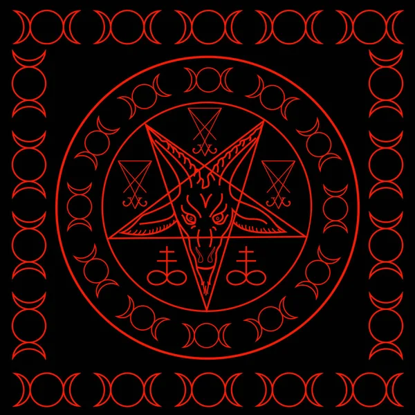 Hexensymbole Kreuz Aus Schwefel Dreifachgöttin Silhouette Aus Baphomet Und Luzifer — Stockfoto