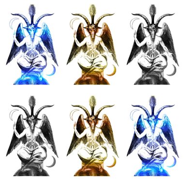 Baphomet Goat sketch in black gold and blue clipart