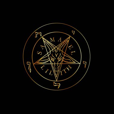 Wiccan sembolü Baphomet 'in altın mührü - Satanist tanrı okült sembolü