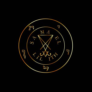 Baphomet mührü Samael Lilith altın pentagram.
