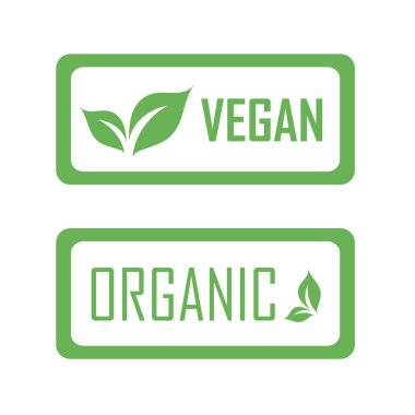 Vegan logo or stamp with green leaves for organic Vegetarian friendly diet- Universal vegetarian symbol clipart