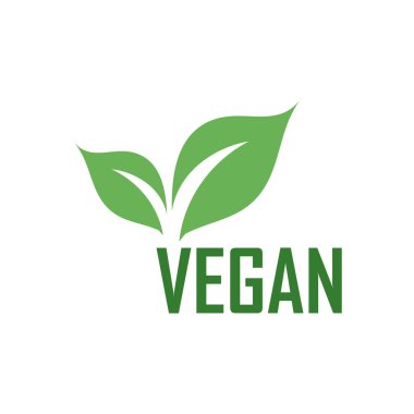 Vegan logo with green leaves for organic Vegetarian friendly diet clipart