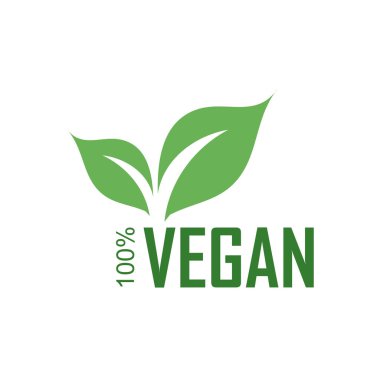 Hundred percent Vegan logo with green leaves for organic Vegetarian friendly diet clipart