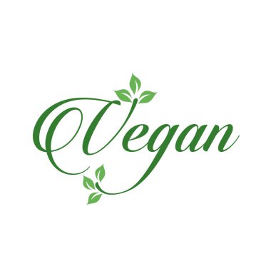 Organik vejetaryen dostu diyet için yeşil yapraklı vejetaryen el yazısı logosu. Evrensel vejetaryen sembolü.