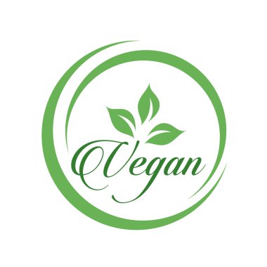 Vejetaryen vejetaryen dostu diyet için yeşil yapraklı el yazısı logosu. Evrensel vejetaryen sembolü.