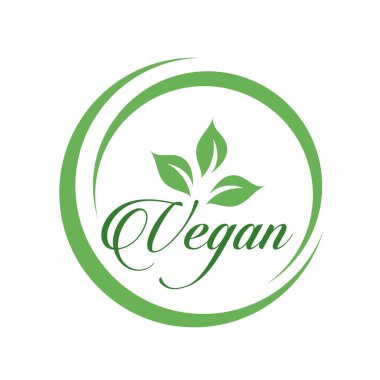 Vegan cursive text logo with green leaves for organic Vegetarian friendly diet- Universal vegetarian symbol clipart