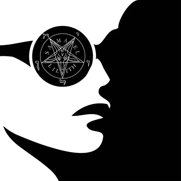 Menina Com Símbolo Wiccana Sigil Baphomet —  Vetores de Stock