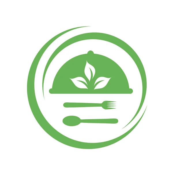 Cafe Restaurant Serving Organic Food Logo Leaves Symbolizing Vegetarian Friendly — Stock Vector