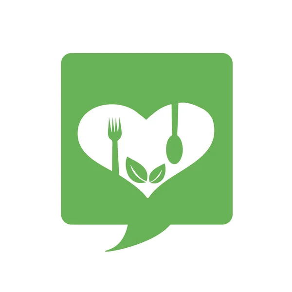 Love Vegan Food Logo Organic Leaves Speech Bubble Organic Vegetarian — Stock Vector