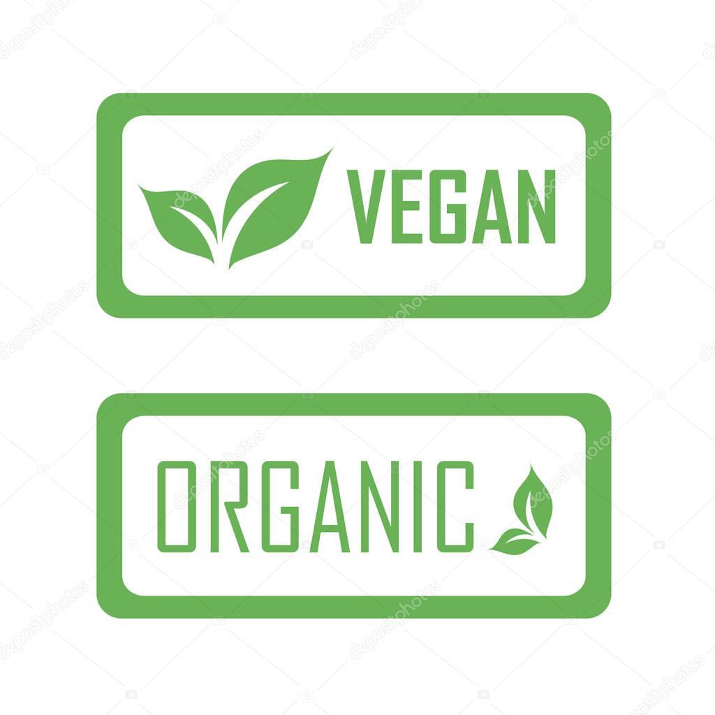Vegan logo or stamp with green leaves for organic Vegetarian friendly diet- Universal vegetarian symbol