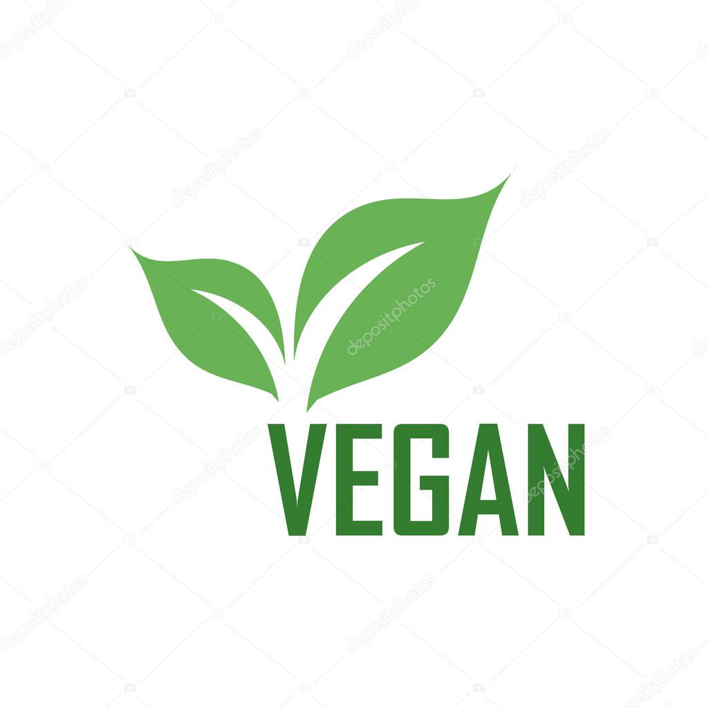 Vegan logo with green leaves for organic Vegetarian friendly diet