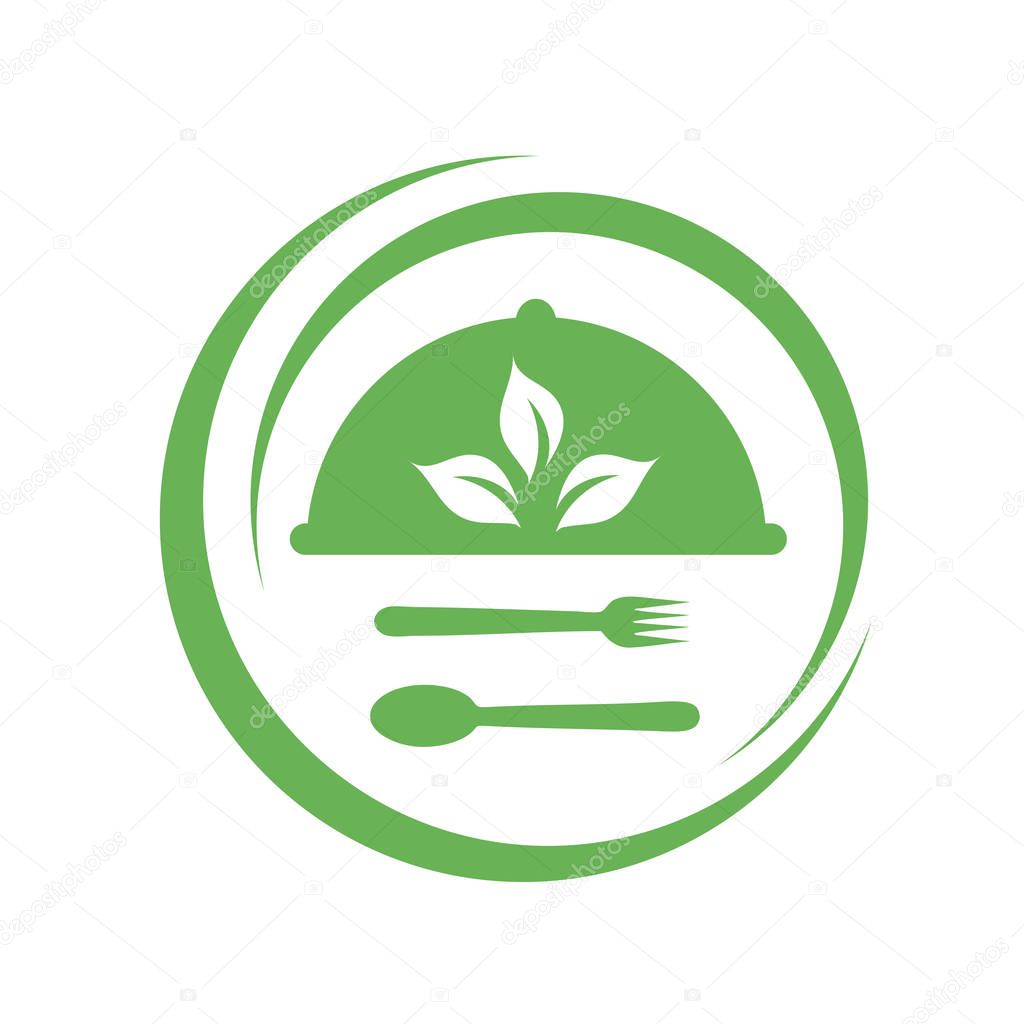 Cafe or restaurant serving Organic food logo- leaves symbolizing Vegetarian friendly diet by European Vegetarian Union