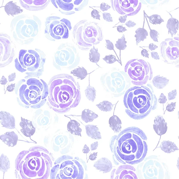 Purple Watercolor Roses Spiritually Calm Emotions Seamless Floral Watercolor Background — Stock Photo, Image