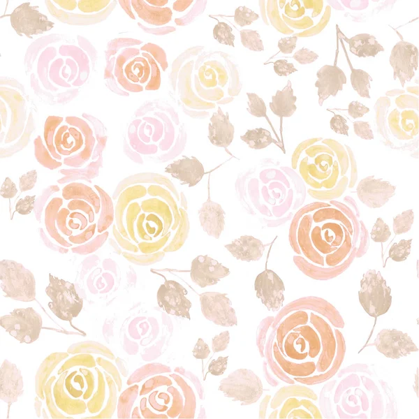 Watercolor Roses Warm Colors Seamless Floral Watercolor Background — Stock Photo, Image