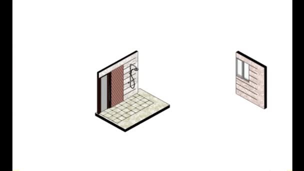 Vista axonométrica ou isométrica de um banheiro pequeno com dispositivo elétrico — Vídeo de Stock