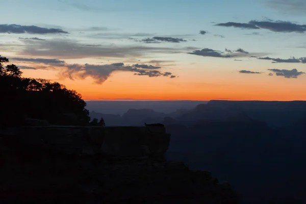 Людина на скелі, розслабляючись. Великий Каньйон, захід сонця.. — стокове фото