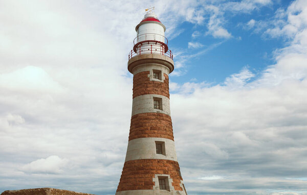 Close up of Roker lighthouse on Roker Pier in Sunderland.