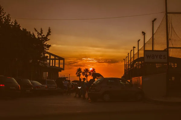 Puesta Sol Desde Playa Loutraki Golfo Corinto — Foto de Stock