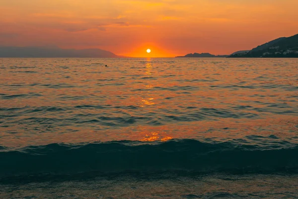 Tramonto Dalla Spiaggia Loutraki Golfo Corinto — Foto Stock