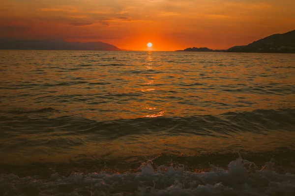 Sunset Loutraki Beach Gulf Corinth — Stock Photo, Image