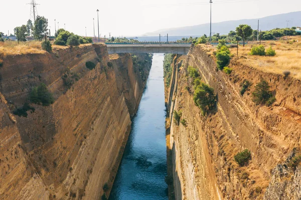 Τοπίο Της Διώρυγας Της Κορίνθου Θερινή Ώρα — Φωτογραφία Αρχείου