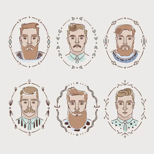 Hombres con diferentes peinados, barbas y bigotes. Colección — Vector de stock