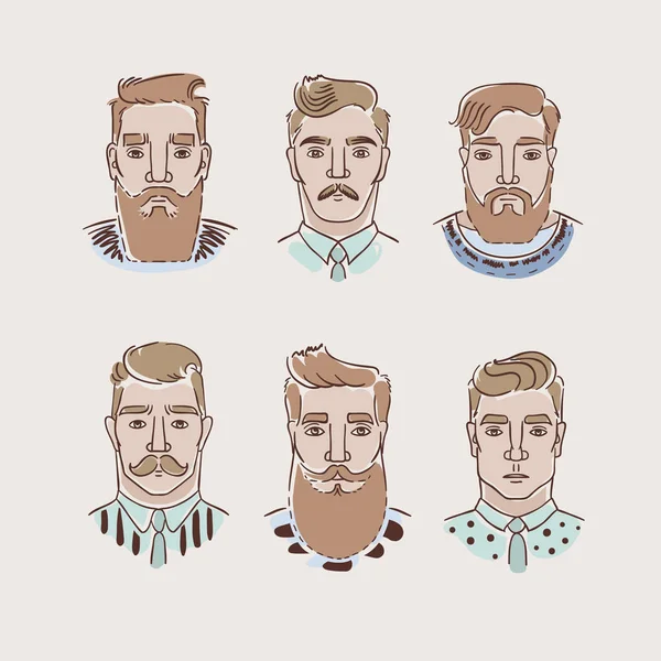 Hombres con diferentes peinados, barbas y bigotes. Colección — Vector de stock