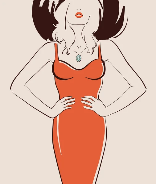 Bela menina sexy em um vestido vermelho — Vetor de Stock